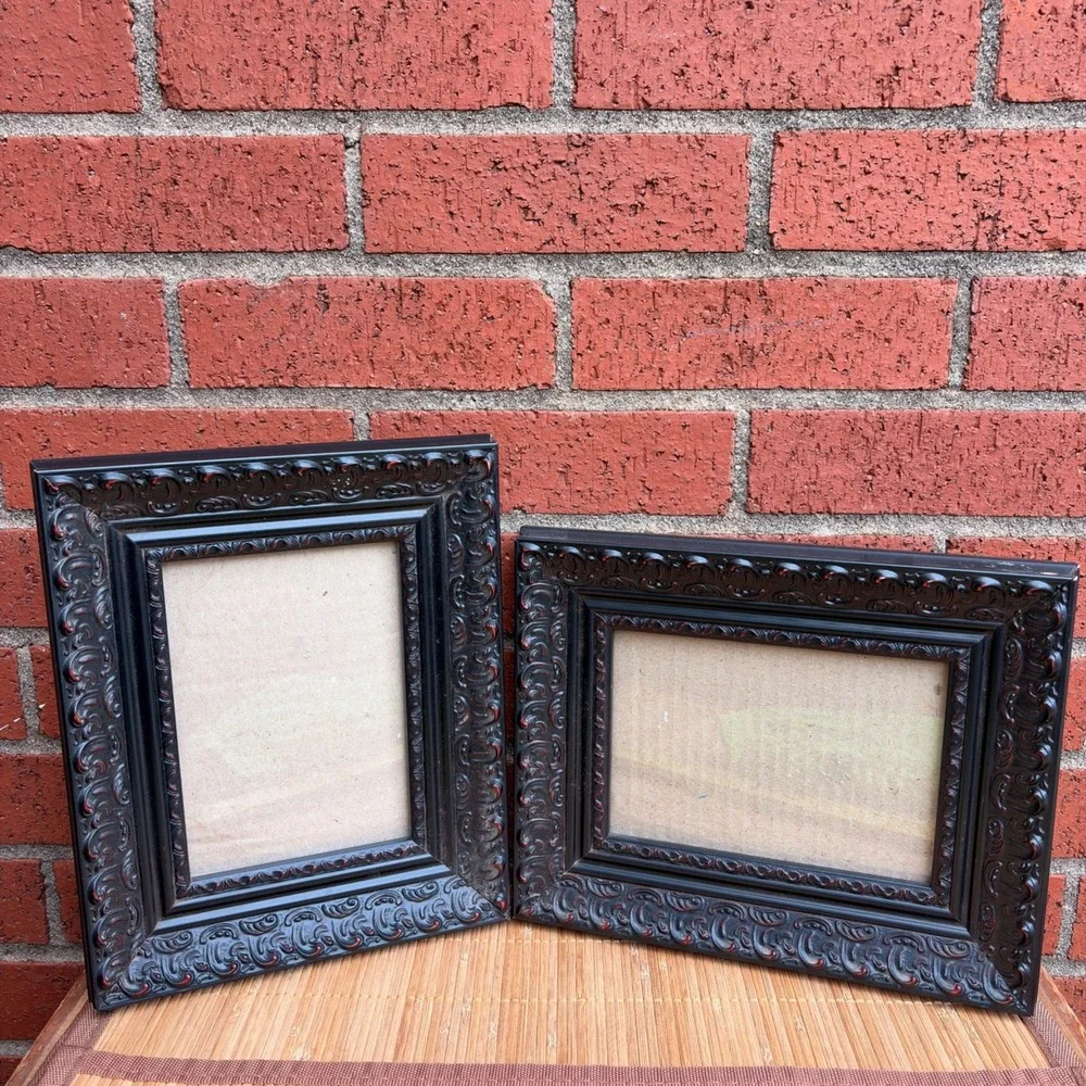 Black Ornate Vintage Picture Frames Set Of 2 For 5x7 Photos Decorative Scolls
